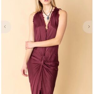 Garmentory Deep V Midi Dress in Burgundy